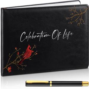 Yingzhao Memorial Funeral Guest Book with Pen 144 Pages Cardinal Funeral Guest Sign in Book for Memorial Service Celebration of Life Party Supplies in Loving Memory(Celebration of Life)