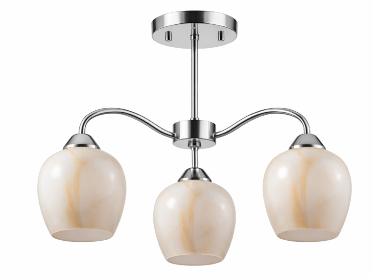 3pcs Set of Marble-patterned Glass Light Shades for a Light Fixture or Ceiling Fan, White and Beige
