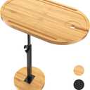 NiHome Bamboo Large Swivel TV Tray Table with Thickened Stable Non-Tipping Base, Adjustable Height Couch Table Tray, End Table, Bathtub Side Tray Table 360 Rotating for Hot Tub Bedside Sofa Balcony