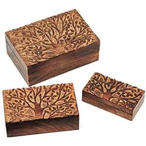 Mango Wood Boxes with Tree of Life Set/3