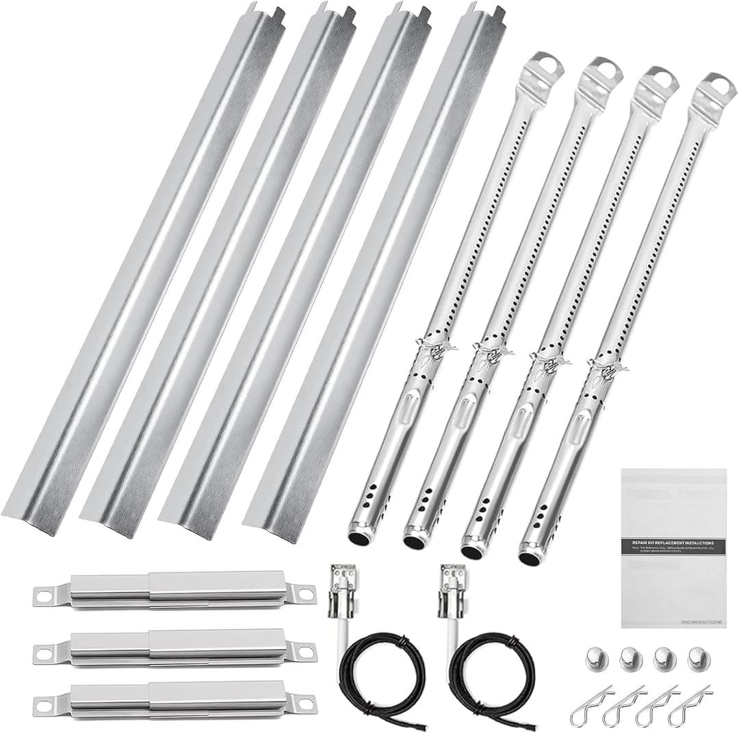 Uniflasy Grill Replacement Parts for CharBroil Performance 4-Burner 463365021 463365724 463351021 463352521 463331221 463448021 Stainless Steel Grill Burner Heat Plate Shield Crossover Tube Igniter
