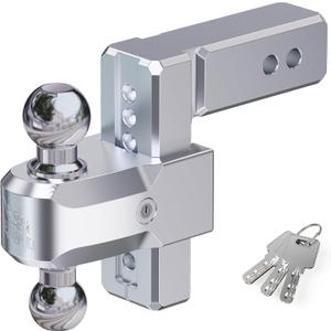 RENO Adjustable Trailer Hitch (Fits 2.5-Inch Receiver) - Heavy Duty Aluminum Tow Hitches with 6-Inch Drop/Rise for Truck (18,500 LBS GTW) - 2" and 2-5/16" Dual Ball Mounts
