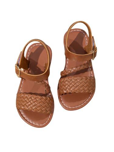 Floerns Girl's Beach Flat Slide Sandals Ankle Strap Open Toe Summer Sandal Shoes (1 Big Kid, Brown)