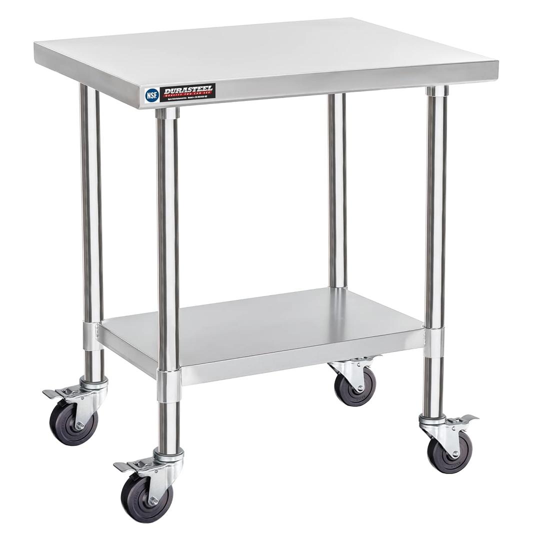 DuraSteel 24x30 NSF Stainless Steel Cart - Heavy Duty Rolling Food Prep Table with Undershelf - Metal Utility Cart for Commercial Restaurant Kitchen, Laundry, Grill Stand of Pizza Oven