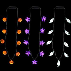  Bstge 3 Pcs Halloween Light Up Necklace, 3 Modes Pumpkin Lights for Halloween Party Favor and Supplies, Novelty Halloween Jewelry, Trick or Treat Halloween Accessories Gifts 