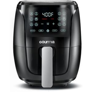 Gourmia Air Fryer Oven Digital Display 4 Quart Large AirFryer Cooker 12 1-Touch Cooking Presets, Black and Stainless Steel Accents Fry Force GAF486 (4 QT)