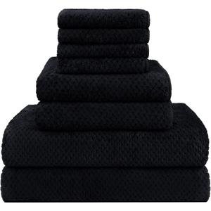 HOMEXCEL 8 Piece Bath Towel Set, Microfiber Bathroom Towel - 2 Bath Towels, 2 Hand Towels, and 4 Wash Cloths, Super Soft, Highly Absorbent Towels for Bathroom, Gym, Hotel, and Spa (Black)