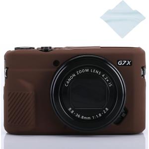 G7X / G7X Mark II Camera Silicone Case, Ultra Thin Lightweight Rubber Soft Silicone Case Bag Cover for Canon PowerShot G7X / G7X Mark II with Microfiber Cloth - Coffee