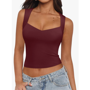 REORIA Women's Sexy V Neck Crop Tank Top Y2K Slim Going Out Top Double Lined Basic Shirt XL Dirty