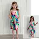 Vieille Toddler Girls Summer Sling Dress Tie Straps Sleeveless Casual Beach Sundress with Pockets 2-6 Years