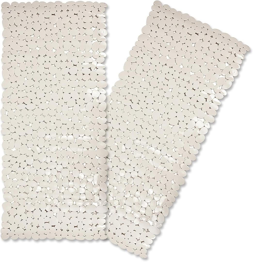 Bathtub Mat Non Slip 2 Pack, 35 x 16 Inches Pebble Shower Mat with Suction Cups and Drain Holes, Bath Mat for Shower, Bathroom Tub (Beige)