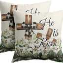 Happy Easter Leaf Throw Pillow Covers 18x18 Set of 2 Hi is Risen Cushion Case Cotton Linen Square Spring Flowers Easter Decoration Throw Pillows Case for Holidays Party Sofa Couch Bed Bench Outdoor