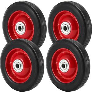 4 Pack 8 x 1.75 Inch Solid Rubber Wheel, Flat Free Rubber Tire with Ball Bearing, 1/2 Inch Bore Axle Replacement Hand Truck Wheel, 220lbs Load Capacity (Red) 4 Pack 8 x 1.75 Inch Solid Rubber Wheel, Flat Free Rubber Tire with Ball Bearing, 1/2 Inch Bore Axle Replacement Hand Truck Wheel, 220lbs Load Capacity (Red)