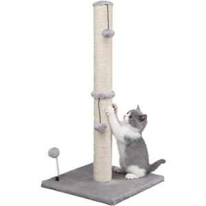 MECOOL 34“ Tall Cat Scratching Post Premium Basics Kitten Scratcher Sisal Scratch Posts Trees with Hanging Ball for Indoor Cats, Gray