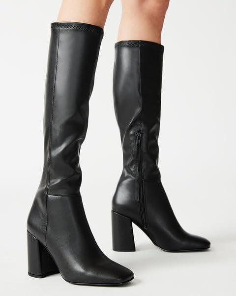 SOVANYOU Women's Faux Leather Tall Boots Fashion Square Toe Chunky Heel Knee High Boots with Side Zip. 6