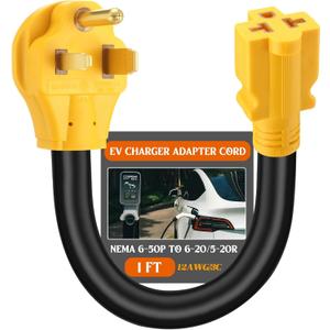 Tellegloww 6-50P to 6-20/15R or 5-20/15R Welder EV Adapter Cord Compatible with NEMA 50 Amp 3 Prong 240V to 20/15 Amp 3 Prong 240V 6-20/15R or 5-20/15R T Blade for Welder EV Charger, 12 AWG, 1FT