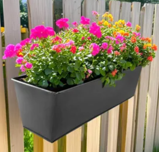 Sliner 3 Pack 24 Inch Railing Planter Box Hanging with Metal Brackets Adjustable Deck Planters for Railings, Balcony Planters Window Flower Pots for Outdoor Indoor(Black)