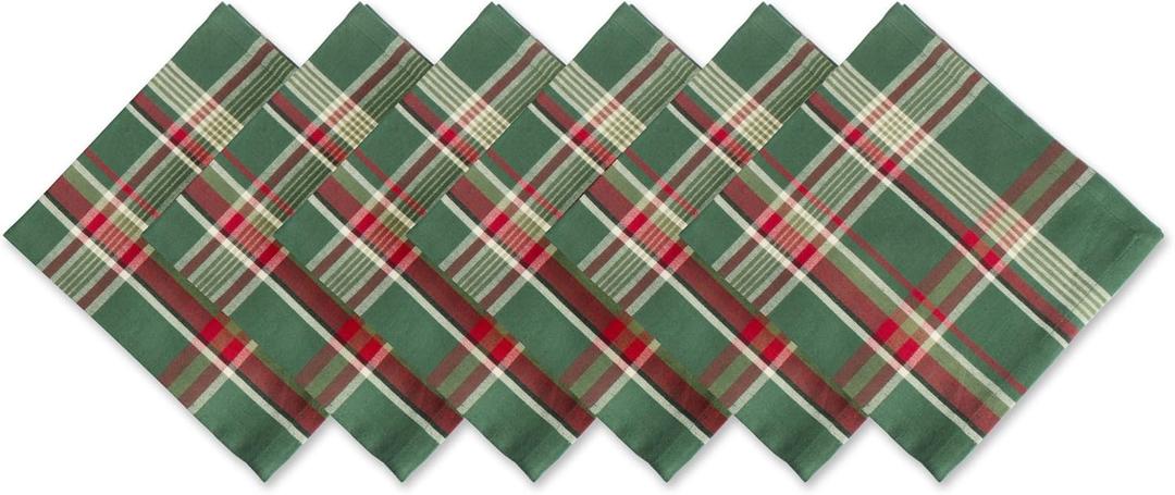 DII Holiday Kitchen and Table Dcor Christmas Cloth Square Napkin Set, Dark Green Plaid, 6 Count (18" x 18" (Set of 6))