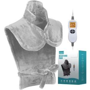26" x 35" Flannel Neck&Shoulder&Back Heating Pad with 12 Temperature Settings&Countdown Timer, Pain Relief for Back/Neck/Shoulders/Menstrual Pain, Christmas Gifts for Women Men Mom Dad(Light Grey)