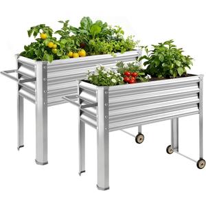 Land Guard 2 Pack Galvanized Raised Garden Bed with Legs & Wheels, 361232in Metal Elevated Raised Planter Box for Backyard, Patio, Balcony, 300lb Capacity, Silver