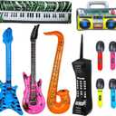 10pcs Inflatable Instruments Party Props Rock Star Toy Set Inflatable Saxophone Bass Rock Microphone Rock Electric Guitar Recorder Suitable for Various Music Parties(Retro Style)