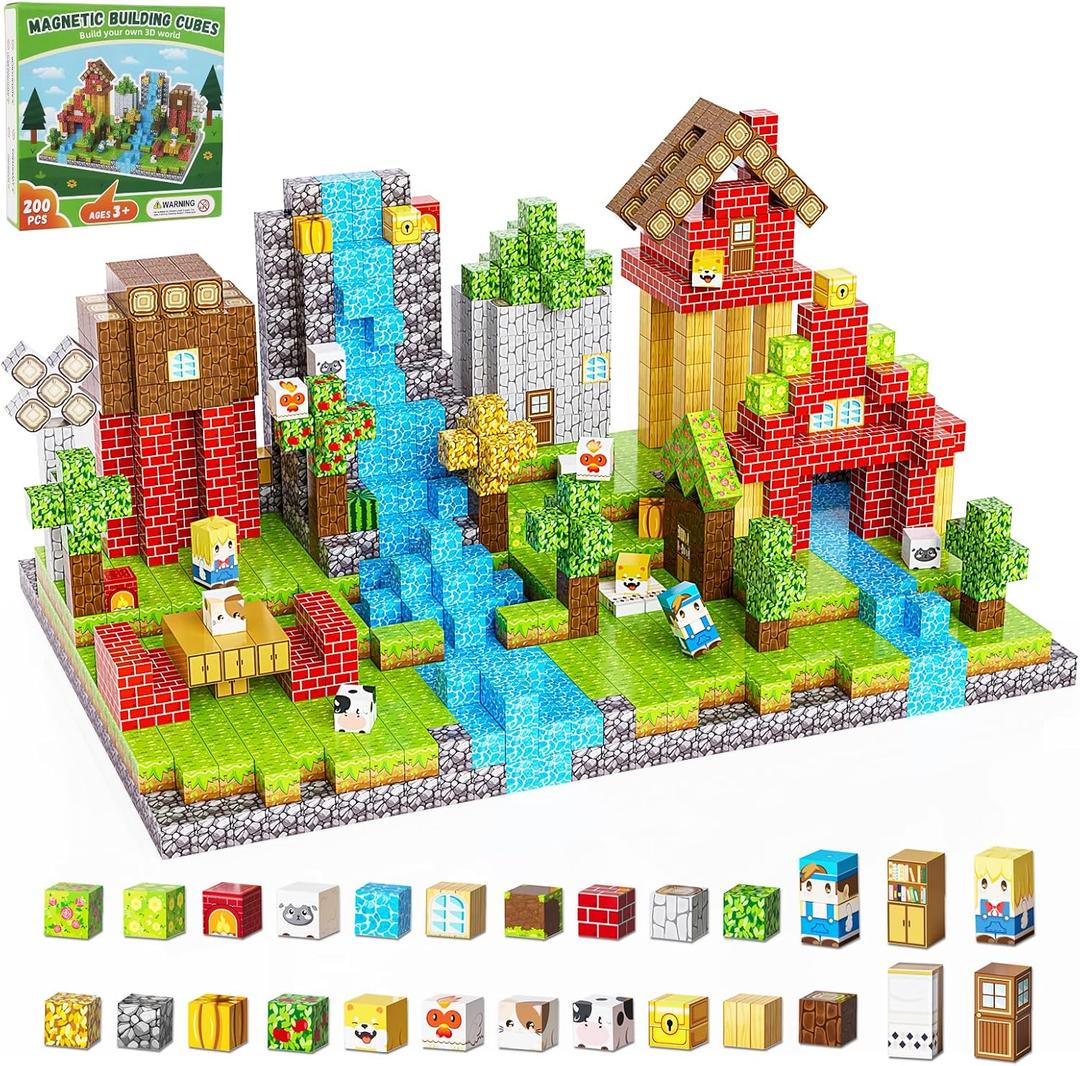200PCS Magnetic Building Blocks Set, Magnetic Tiles Kids Build Cubes STEM Game Toys, Build Forest World Set, Christmas Birthday Gifts for Boys & Girls Age 3 4 5 6 7 8 9 10, 0.8 in Forest 0.8"L x 0.8"W x 0.8"H