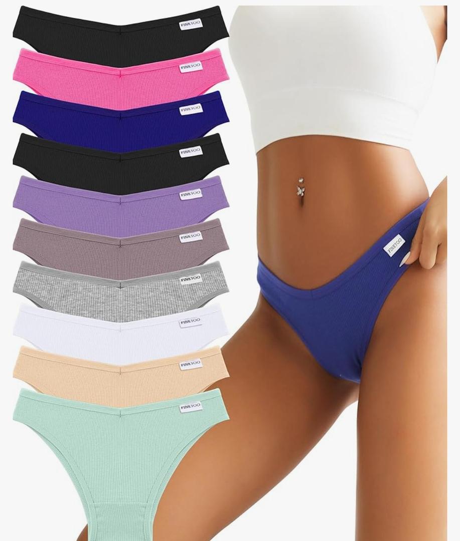 FINETOO Womens Cotton Underwear Sexy Stretch Bikini Panties Low Rise Hipster Ladies Soft V-Waist Cheeky M