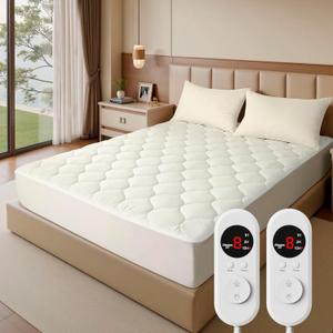 Heated Mattress Pad Queen Size - Electric Mattress Pad with Dual Control, Soft Blanket, Bed Warmer Heater Sheets, 8 Heating Settings,1/2/10 Hours Auto Shut Off, 60" x 80" Ellipse White