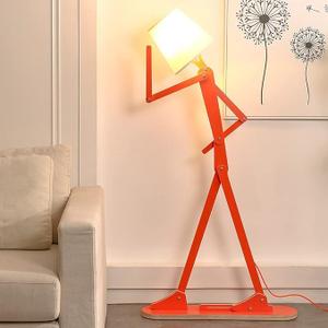 Cool Creative Floor Lamps Wood Tall Decorative Corner Reading Standing Swing Arm Light for Living Room Bedroom Office Farmhouse Kids Gift Idea- with LED Bulb (Oran Orange)