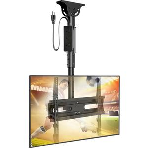 AX WABER Ceiling TV Mount with Power Outlet for 27-65 inch Flat Screen Displays, Max VESA 400x400mm, Hang Adjustable Ceiling TV Bracket Fits Most LCD LED TVs, Pole Ceiling Mount Holds up to 110lbs