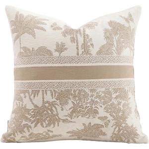 Croker Horse Premium Throw Pillow Covers 22x22 Inches - Jungle with Oatmeal Palm Tree Chenille Jacquard Embroidery Decorative Couch Pillow Covers for Living Room Bedroom Sofa Home Dcor