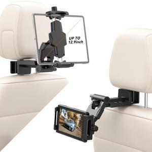 KDD Car Headrest Tablet Holder Mount, 360Adjustable iPad Stand for Car Back Seat and Desk, Road Travel Essentials Accessory Compatible with iPad Pro,Air, Switch, Galaxy, 4.7-12.9" Phone and Tablet