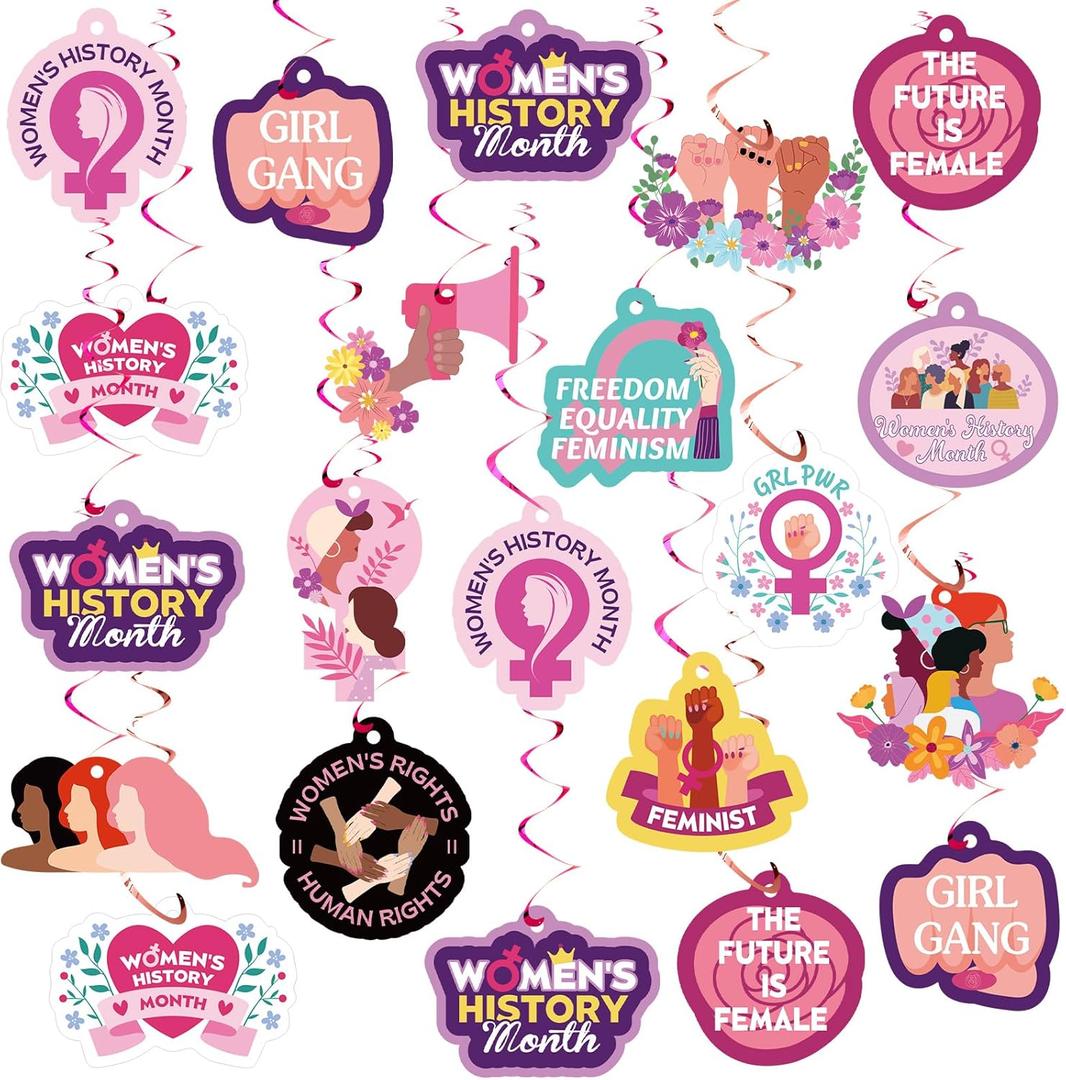 Feifeiya 30Pcs Women's History Month Hanging Swirls Party Decoration Freedom Equality Feminism Cutout Decors Supplies for Indoors and Outdoors Women's History Month Decor Hanging Ceiling Streamers