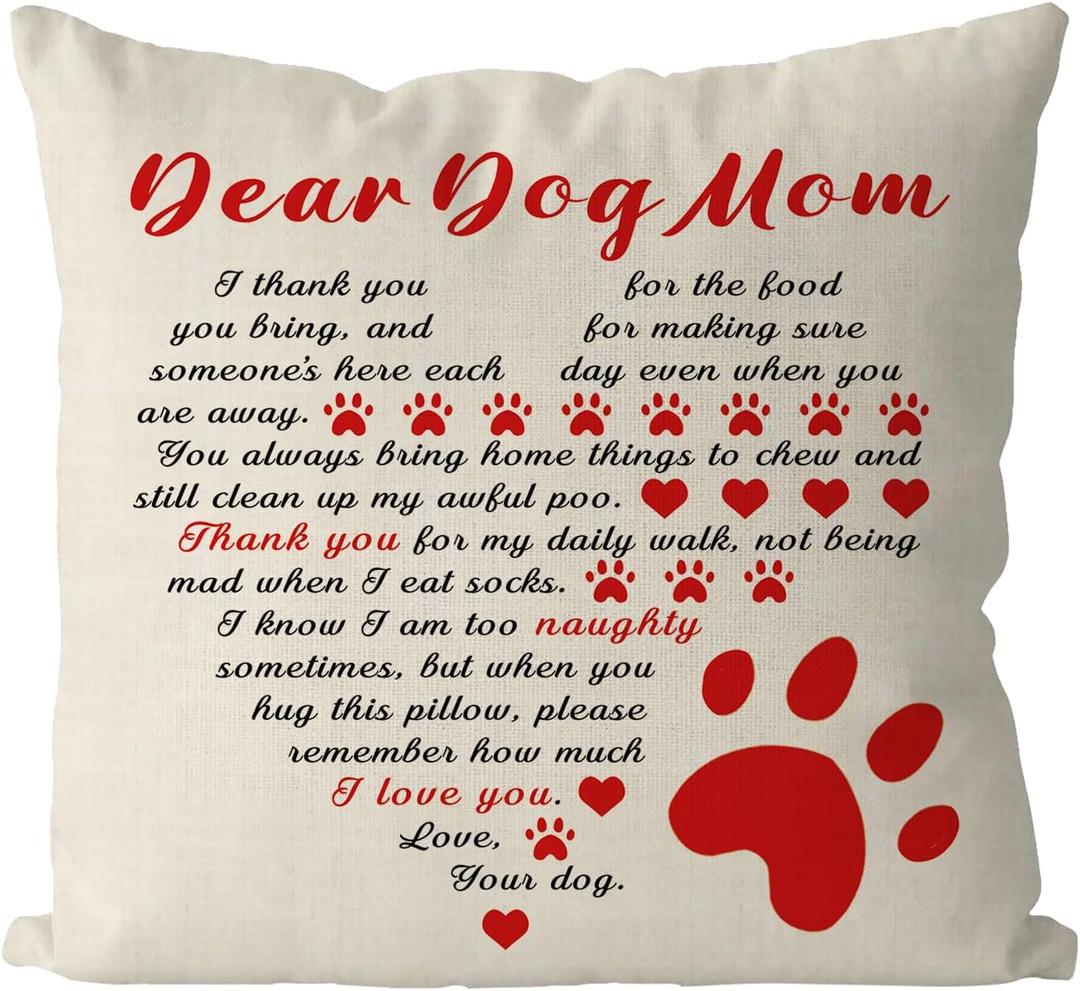2 x GAGEC Dog Mom Gifts Pillow Covers 18x18 Inch Dear Dog Mom Pillowcase Dog Lover Gifts Farmhouse Throw Pillows Indoor Couch Cushion Case for Home Sofa Decorations