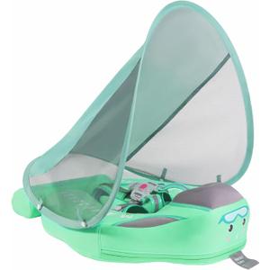 GENTEACO Mambobaby Baby Swim Float with Canopy Non-Inflatable Infant Pool Float with Tail 3-24 Months Avoid Flip Solid Skin-Friendly Material for Toddler Boys Girls, 19 inches x 19"