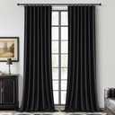 QJmydeco Black Blackout Curtains 96 Inches Long 2 Panel Set, Sun Blocking Curtains for Bedroom Modern Black Window Linen Drapes Thermal Insulated Pleated with Heading Tape Pin Hooks (W50 xL96)