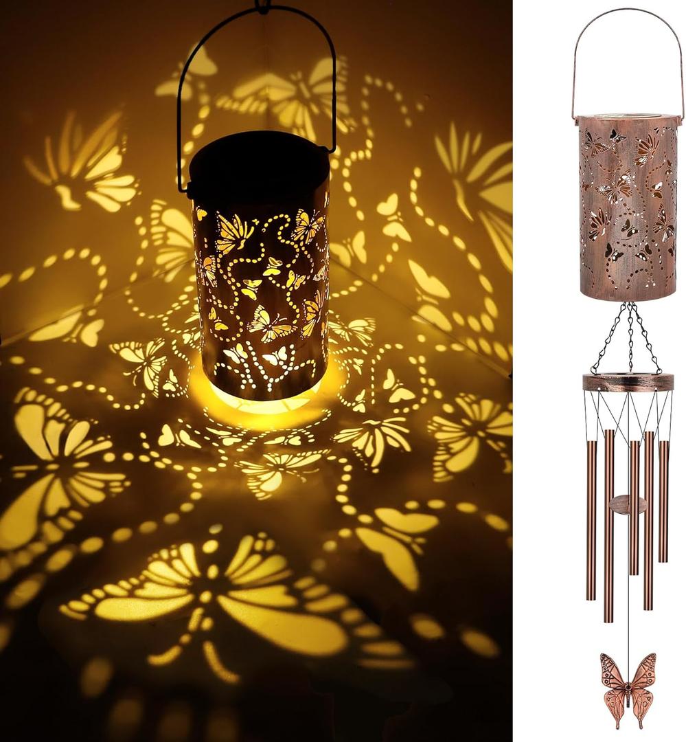 YHmall Butterfly Wind Chimes for Outside, 35'' Solar Wind Chimes Butterfly Gifts for Women Grandma Mom Solar Lanterns Memorial WindChimes Outdoors for Garden Christmas Decor