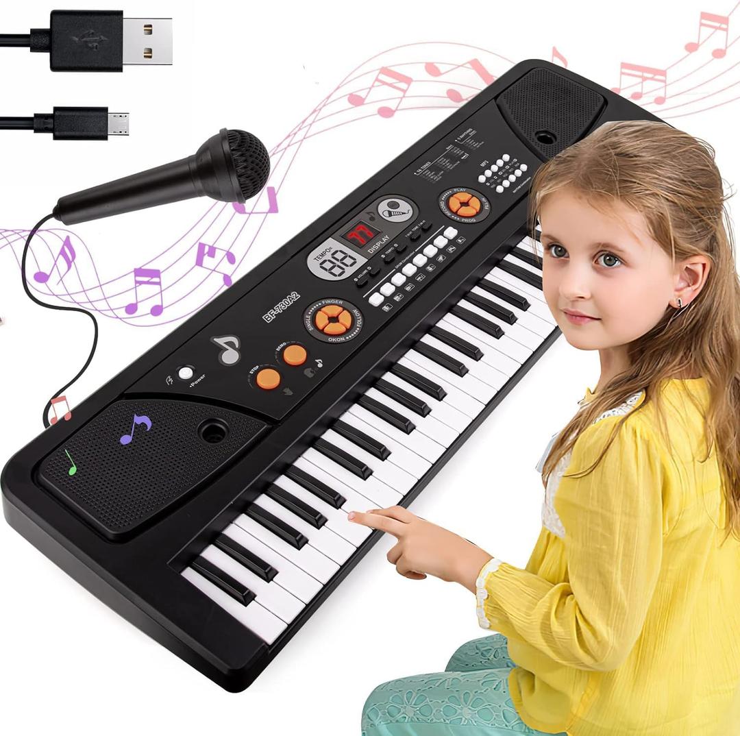 M SANMERSEN Kids Piano Keyboard with Microphone, Portable Electronic Keyboard with MP3 Function/ Led Display 61 Keys Musical Piano Toys for Boys Girls Ages 3-12