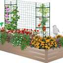 ONCEMORE Galvanized Raised Garden Bed for Vegetables Flowers Herbs, Metal Raised Garden Bed Kit with 2 PCS Tomato Cage, Gloves, Trellis Netting, Plant Labels, Plant Ties, Brown 841FT