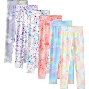 6 Pack Girls Printed Leggings High Waisted Yoga Pants for Girls Full Length Leggings Kids Stretchy Pants (4-5T, Multi 1)