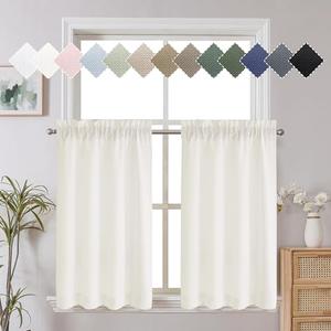 Chyhomenyc Short Curtains 30 Inch Length, Yellowish Faux Linen Textured Small Kitchen Curtain, Light Filtering Half Window Curtains for Bathroom Basement, Each 30x30 Inch, 2PCS, Cream（prev. Ivory）