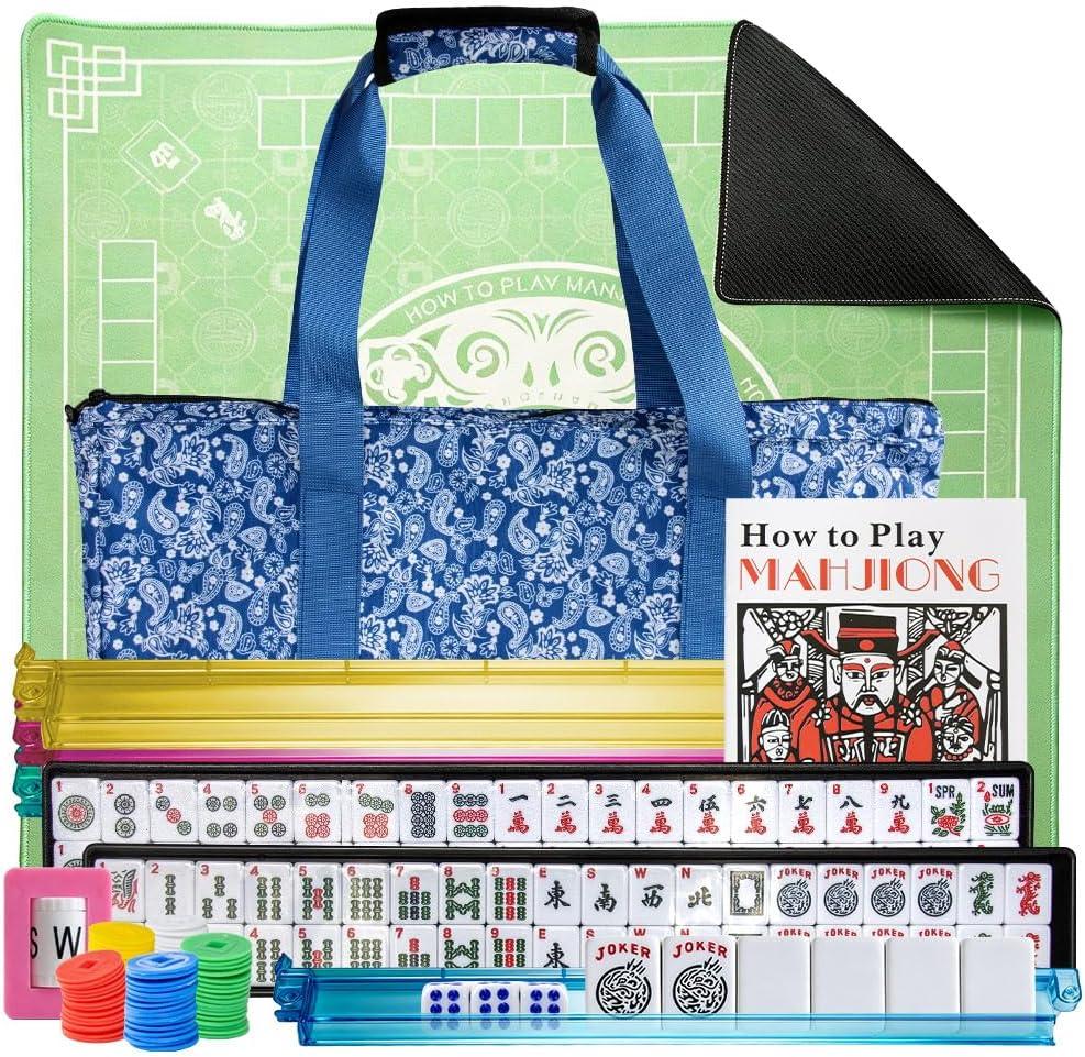 American Mahjong Set with Mat and Racks, 166 Melamine Tiles, 22.04 x 22.04 inches