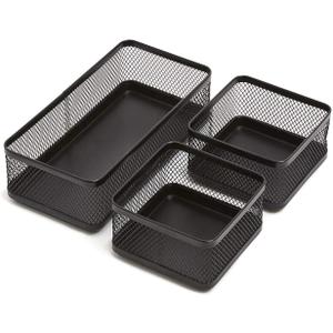 1InTheOffice Desk Baskets and Organizers Tray, Black Mesh Tray, Black Wire Mesh, 3-Compartment Stackable