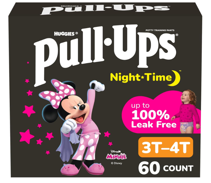 PullUps Girls' Nighttime Potty Training Pants, Training Underwear, 3T4T (3240 lbs), 60 Ct
