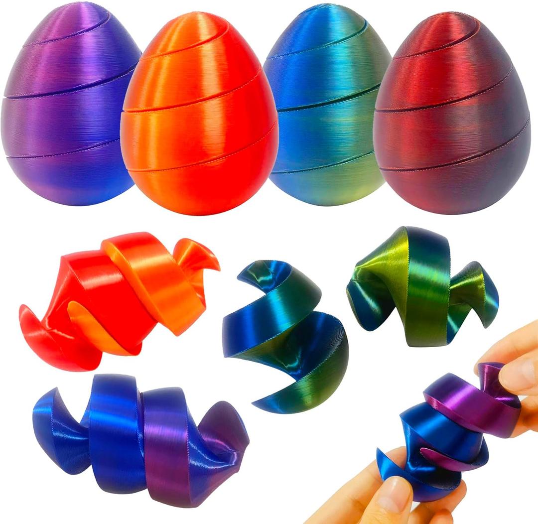 4 Pcs 3D Printed Spiral Egg Fidget Toy Pass Through Stress Relief Desk Toy Fidget Ball Relax Anxiety Toy for Kids Girls Boys Easter Basket Stuffers Party Favors Gifts