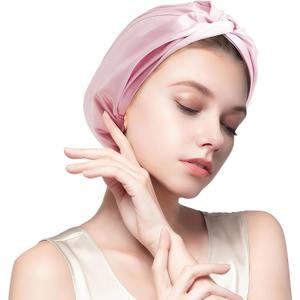 MISF 22 Momme 100% Real Mulberry Silk Bonnet For Sleeping Women, Double Layer Pure Silk Bonnet with Adjustable Elastic Band