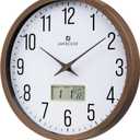 Lafocuse 12 Inch Silent Brown Wall Clock with Time Day Date Temperature, Battery Operated Wall Clock Analog and Digital with Calendar for Kitchen Living Room Home Dcor