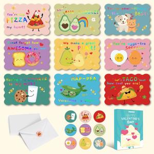 36 Pack Valentines Day Cards for Kids School, Gold Foil 4.7x3.2in Cute Classroom Cards with Envelopes & Stickers, 9 Fun Designs for School Exchange, Perfect for Kids, Friends, and Valentines Day Parties
