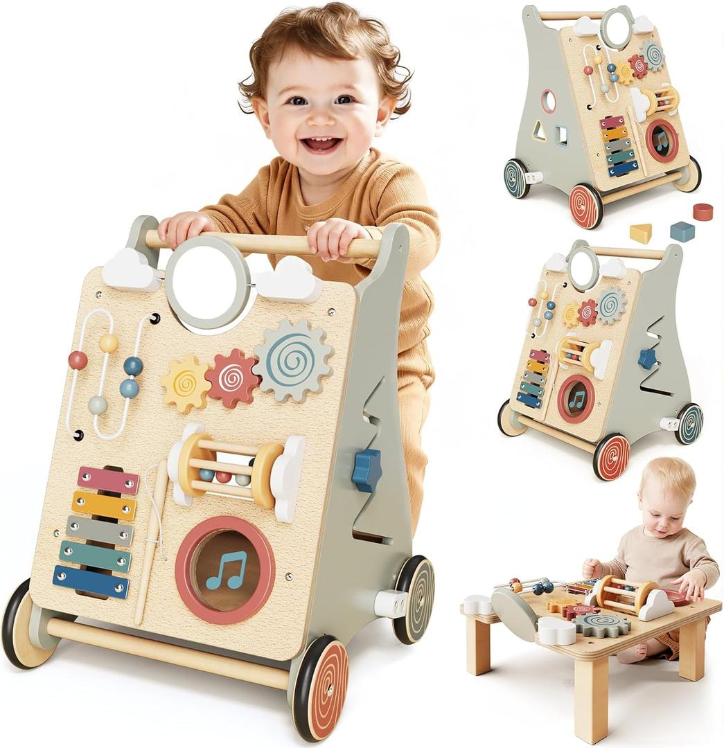 Baby Push Walker with Wheels for 6-12 Months Boys Girls, Walking Toys for 1 Year Old Learning to Walk