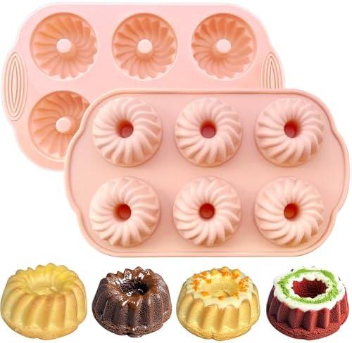 UOUYOO 2 Pcs Silicone Bundt Cake Pan Nonstick Mini Bundt Pans For Baking Cupcakes, Donuts, Chocolate Muffins, Brownies, Jelly